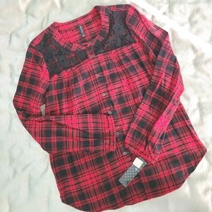 Plaid flannel with lace detail